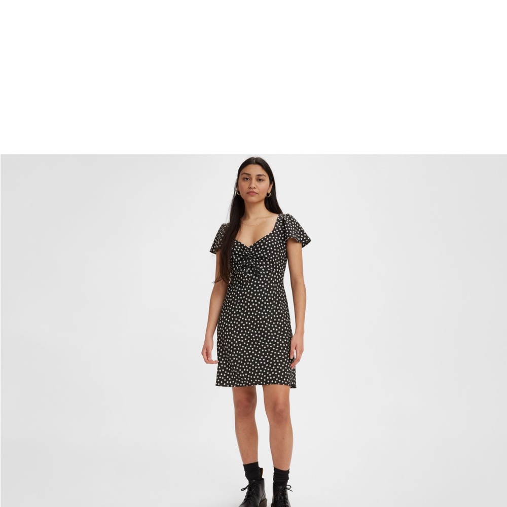 Flutter Sleeve Black and White Floral Dress